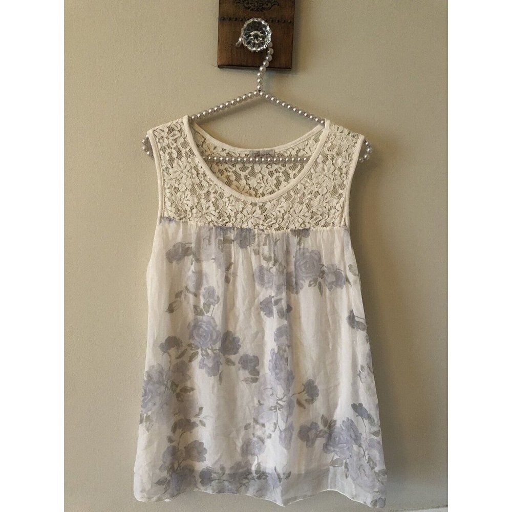 Lace Yoke Floral Cream Tank Top